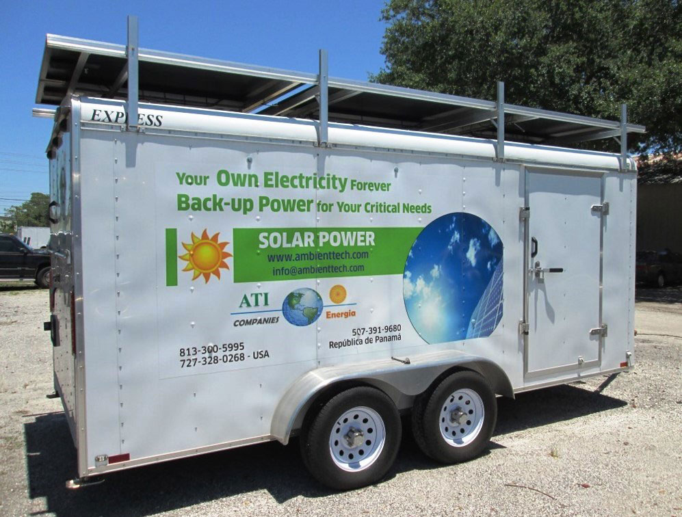 ATI mobile field-power trailer with roof-mounted solar panels